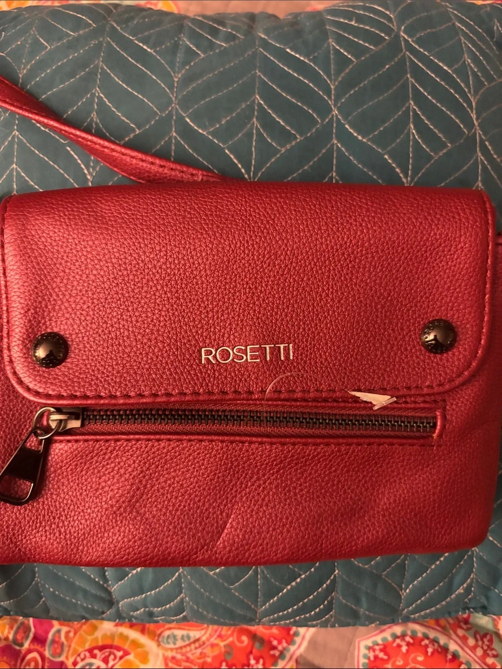 Rosetti Red Pebbled Crossbody Bag with Front Zip Pocket